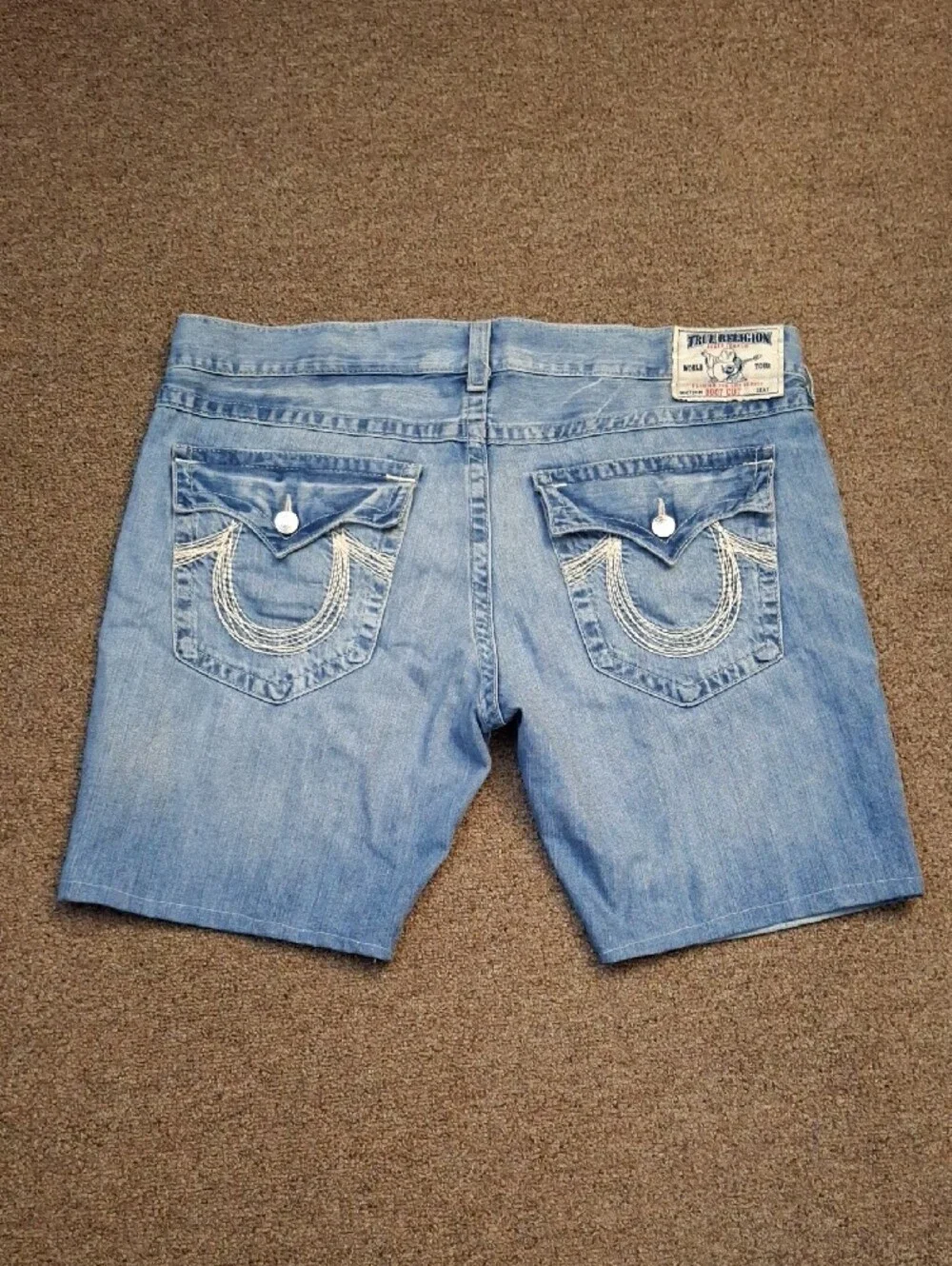 True Religion Light Blue Denim Cut Off Shorts Jorts Mens Sz 42